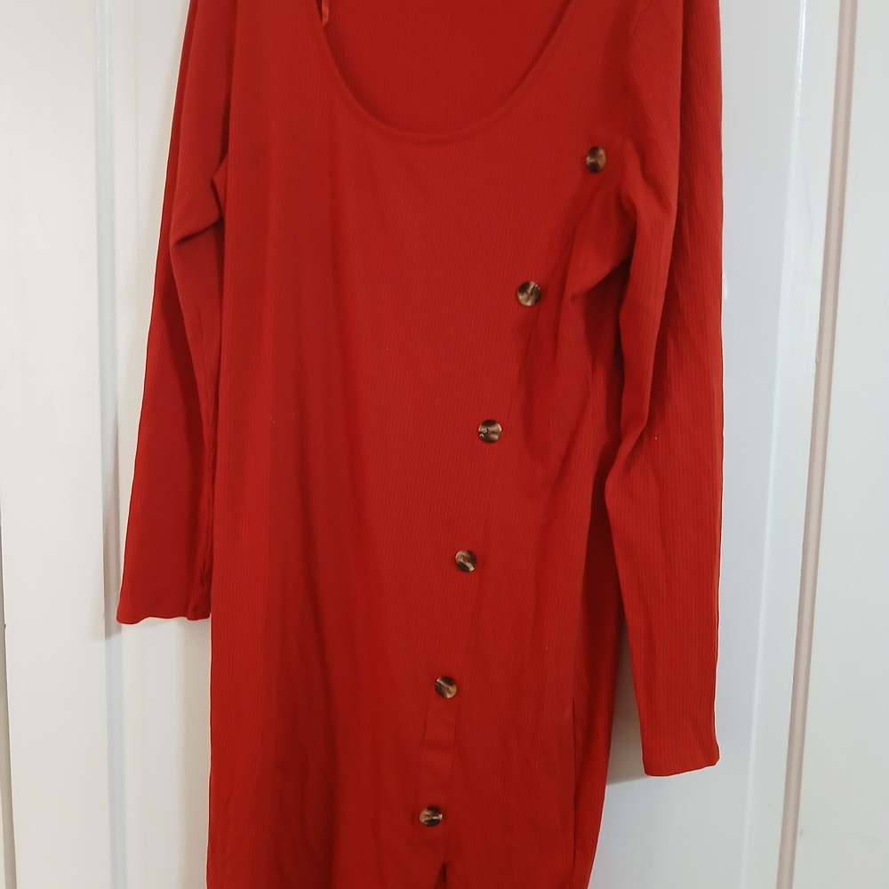 Love J Asymmetrical Red Dress with Button Detail